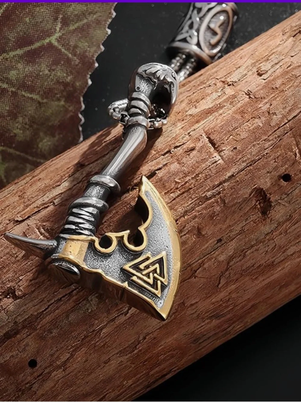 Viking Battle Axe Pendant Necklace in Gold & Silver C57
